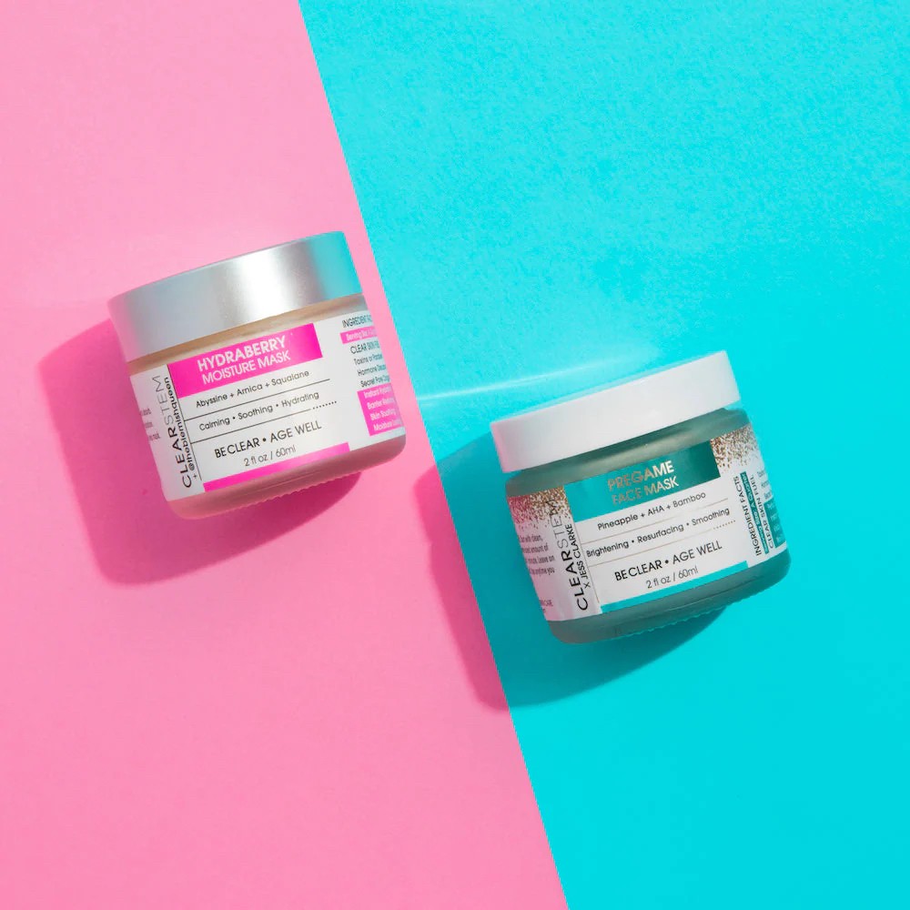 ClearStem Hydraberry Moisture Mask & Pregame Face Mask — calming, brightening skincare for parents